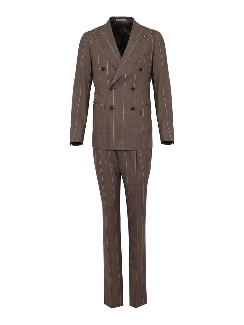 Corneliani Vestito In Misto Lino E Lana A Righe Marrone