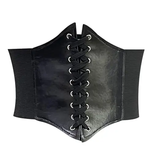 lokxmve Corsetto cintura da donna profonda waspie cintura vintage in vita elastica cintura in pelle con lacci larghi, corsetto