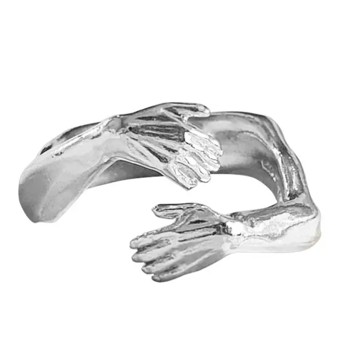 CosyHome Anello Argento Abbraccio Amore Abbraccio Mani Anello Aperto Antiruggine Confortevole Anello da Coppia per Anniversario argento