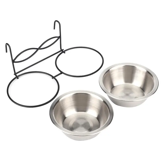 CosyHome Ciotola Doppia Sospesa in Acciaio Inossidabile per Cibo e Acqua con Gancio per Gatto Animale Domestico Cane Cucciolo Gabbia Crate