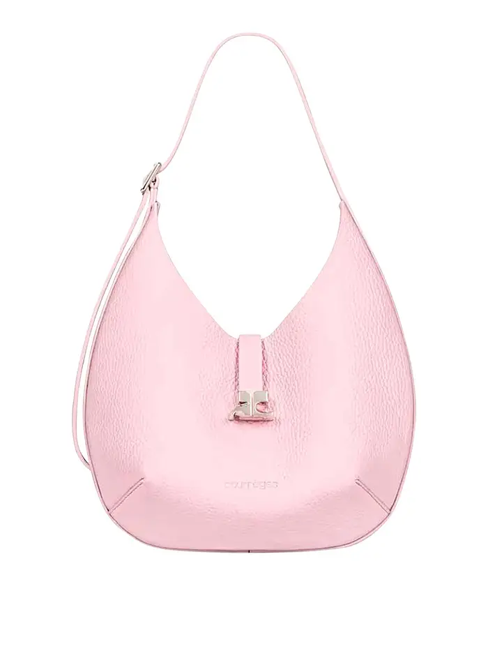 Courreges Borsa hobo small in pelle martellata Rosa