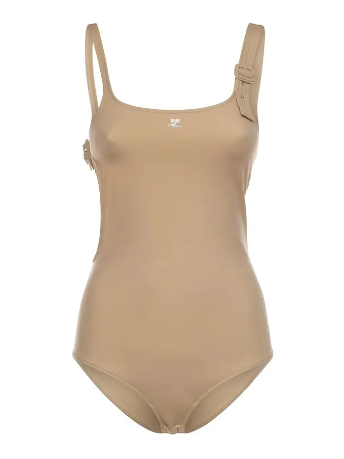 Courreges Costume da bagno con fibbia Beige