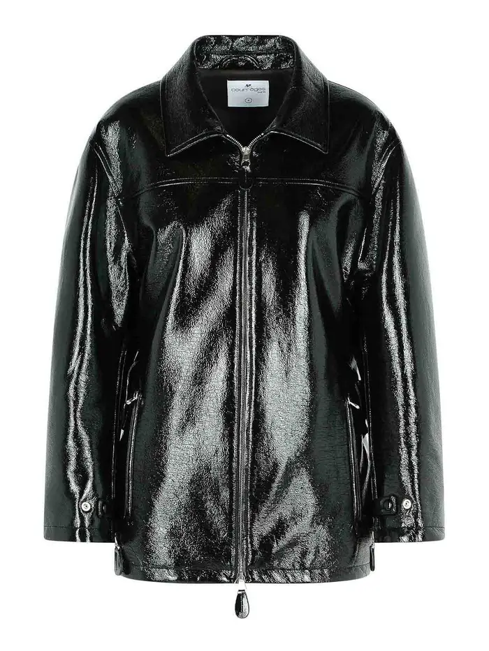 Courreges Giacca di miscela di cotone nero in vinile