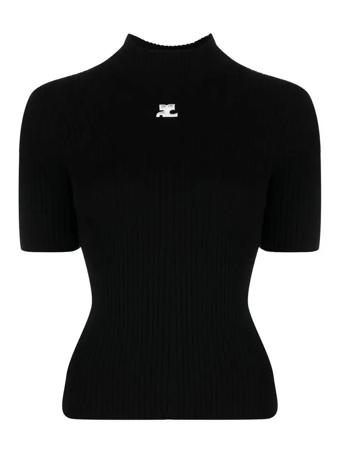 Courreges Girocollo a coste con logo Nero