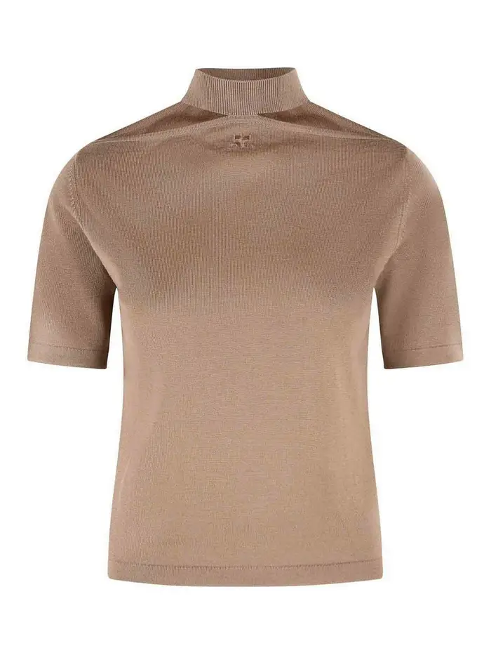 Courreges Maglione dolcevita in lana merino marrone