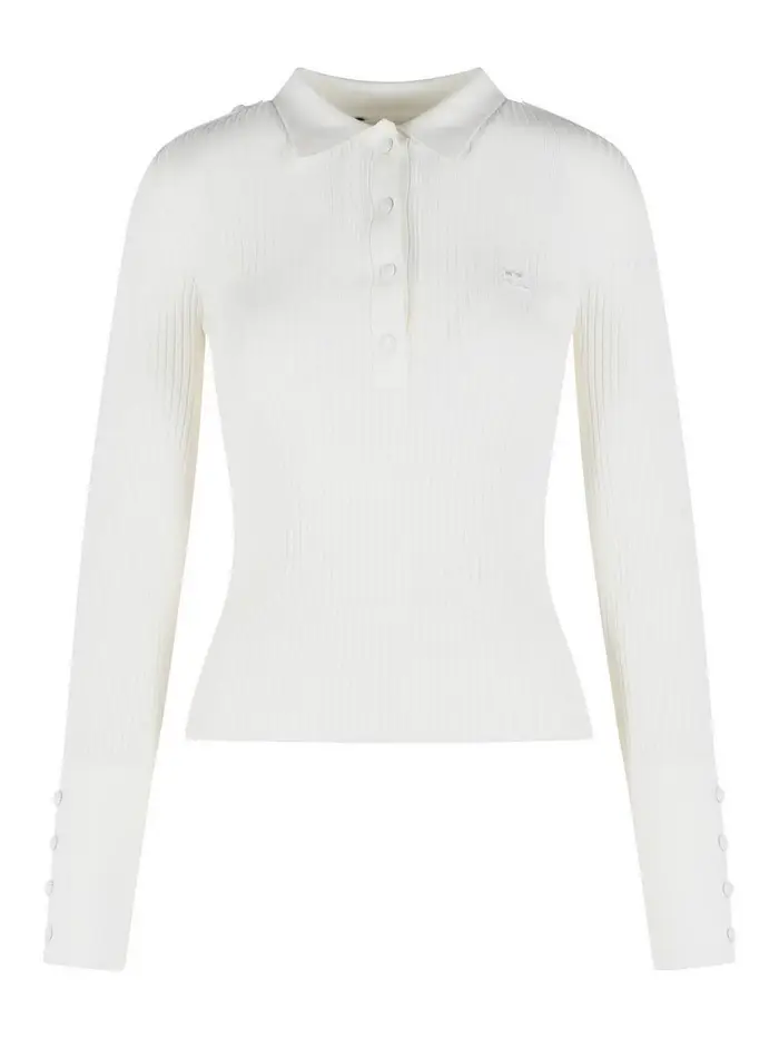 Courreges Polo bianca in misto viscosa Bianco