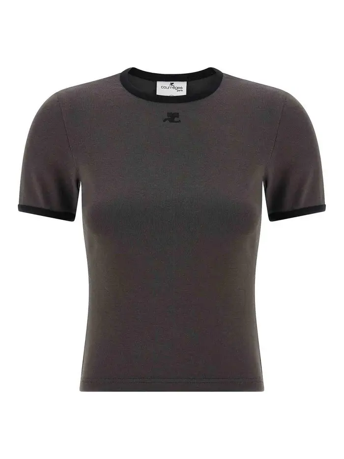 Courreges T-shirt a contrasto firmata Grigio