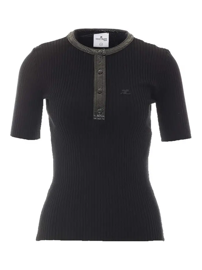 Courreges T-shirt CourrÃ¨ges in vinile nero a contrasto