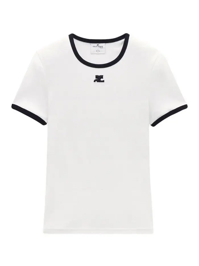 Courreges T-shirt in cotone con logo Ac in contrasto Bianco