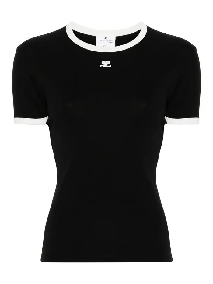 Courreges T-shirt in cotone con logo Ac in contrasto Nero