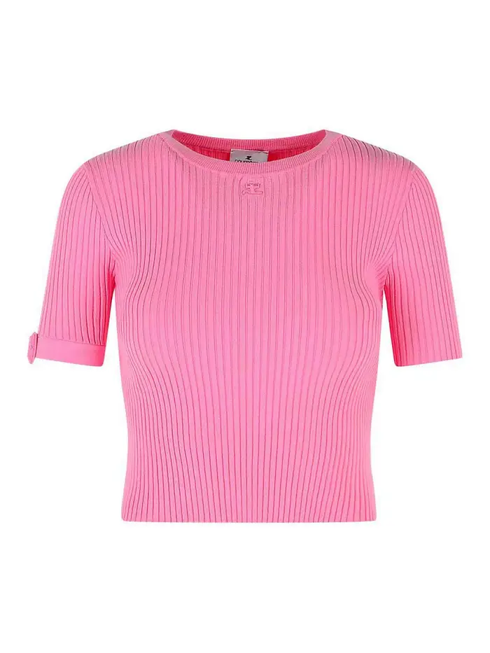 Courreges T-shirt Rosa in Misto Viscosa Color Carne E Neutri