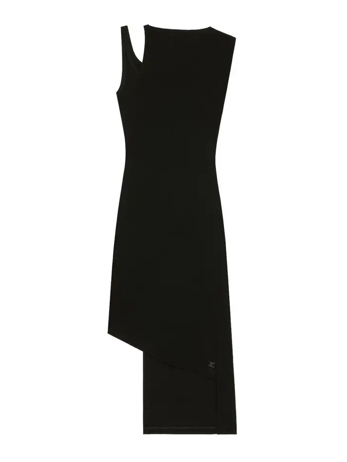 Courreges Vestito Midi Asimmetrico A Coste Nero