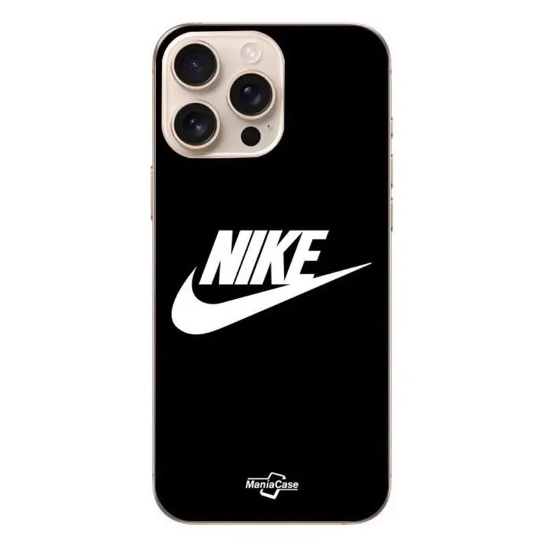 Nike Cover iPhone 16 Pro - - Logo Bianco - Morbida - Nera - Protezione Quotidiana