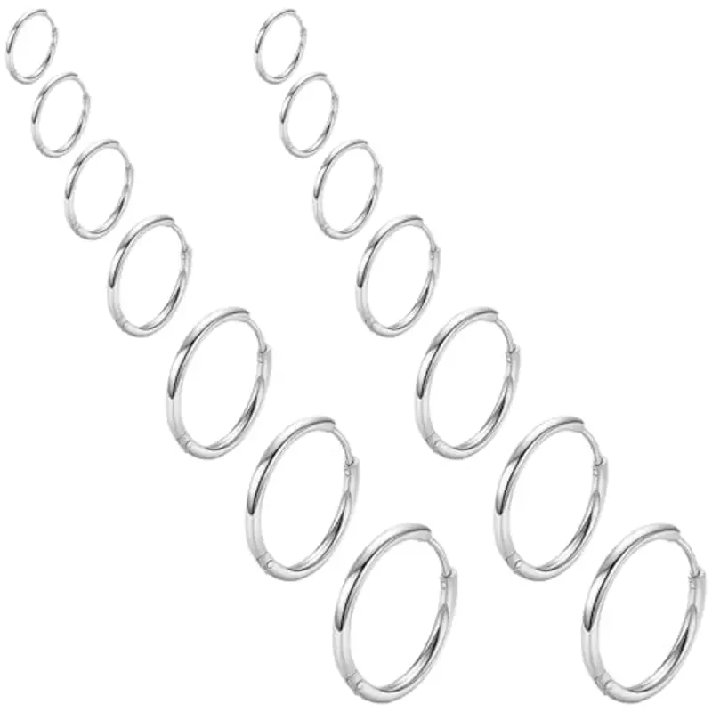 COYUN 7 Paia orecchini Argento a cerchio per uomini e donne, Orecchini Acciaio Inossidabile di Orecchini Cerchio Piccoli per Uomini e Donne