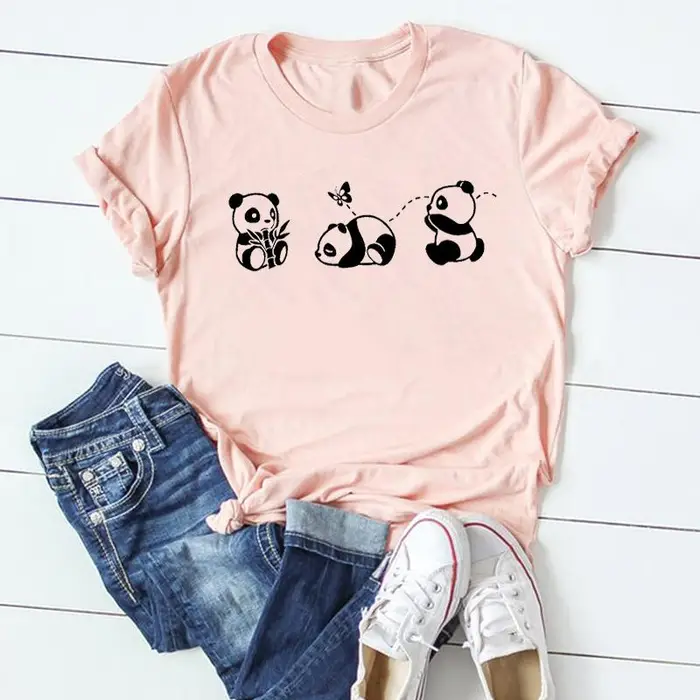T-shirt Top Fashion Tshirt Abbigliamento Casual Sweet Love Panda Primavera Manica corta Donna Stampa T-shirt grafica femminile estiva da donna XXXXL