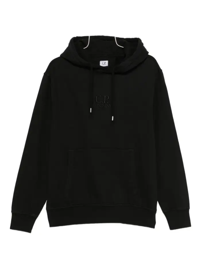 CP Company Felpa con Cappuccio Logo Ricamato Nero