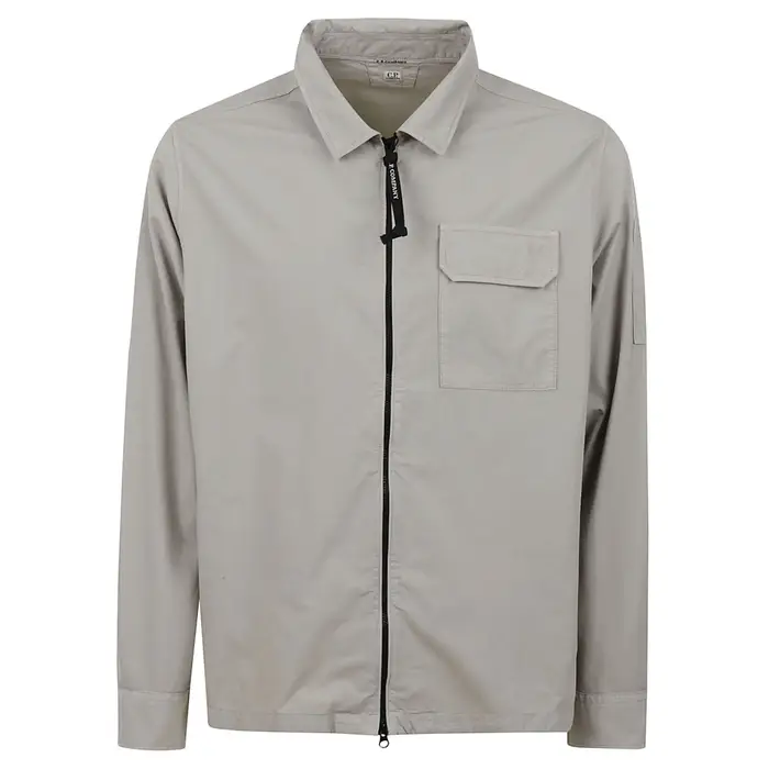 Cpcompany overshirt uomo in gabardina di cotone beige con zip
