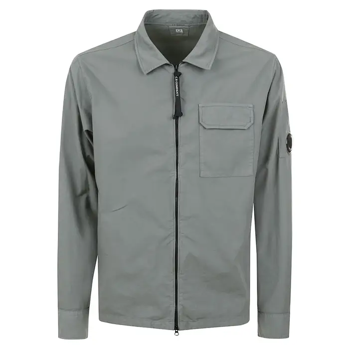 Cpcompany overshirt uomo in gabardina di cotone verde con zip