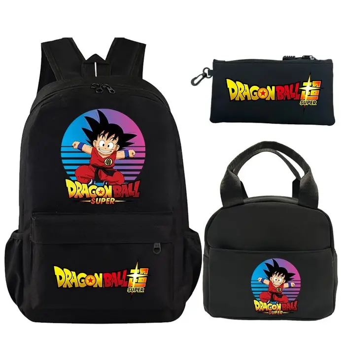 Zaino da 3 pezzi/set Dragon Ball stampato Bookbag con borsa per il pranzo Astuccio per adolescenti Zaino per bambini Ragazza Ragazzo