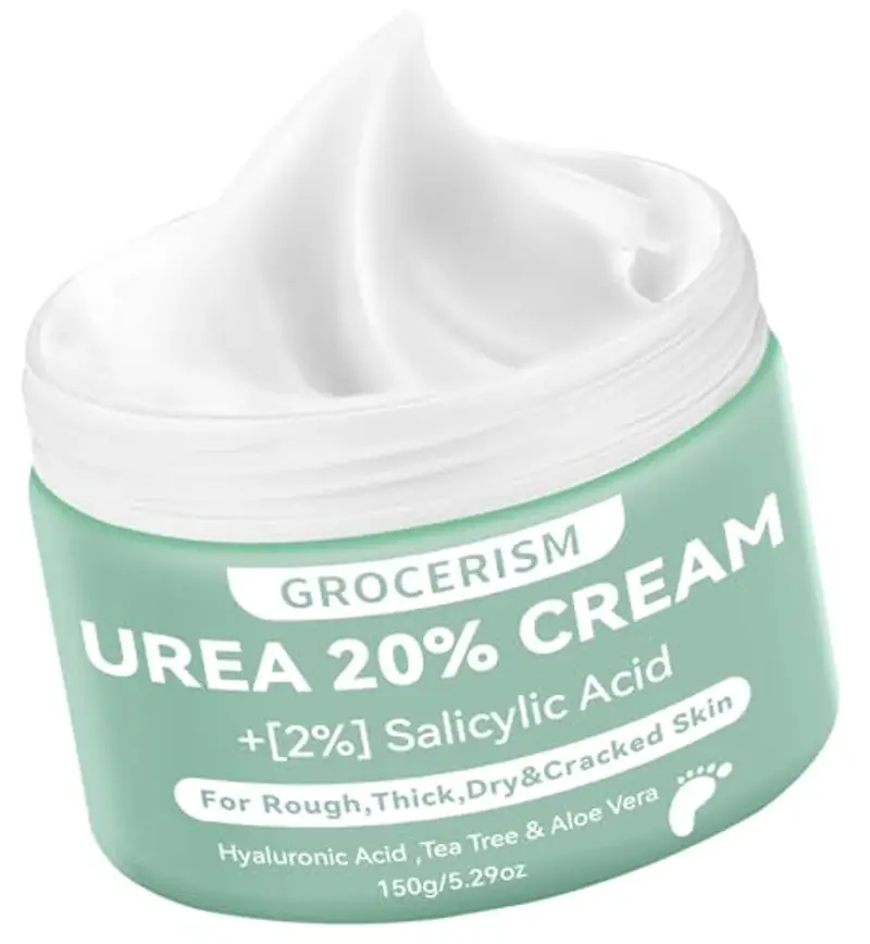 Grocerism Crema Piedi Urea 20% 150g || Crema Per Piedi e Mani Con Acido Ialuronico, Tea Tree e Aloe Vera Per Un'idratazione Profonda,