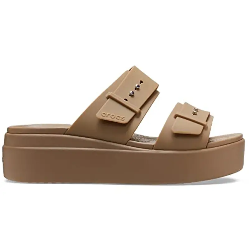 Crocs Brooklyn Buckle Low Wedge, Sandali Donna, Khaki, 38/39 EU