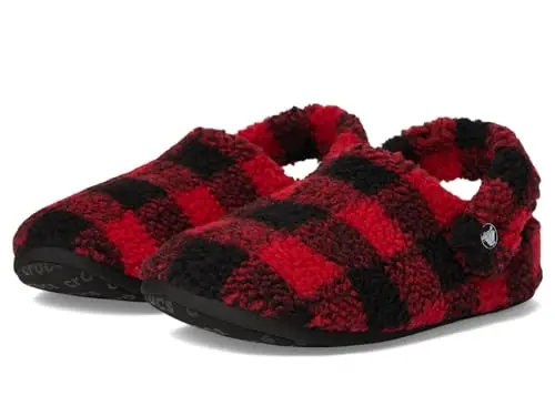 Crocs Unisex Bambino Classic Buff Check Cozzzy Slipper K Scarpa senza lacci, Varsity Red/Black, 33/34 EU