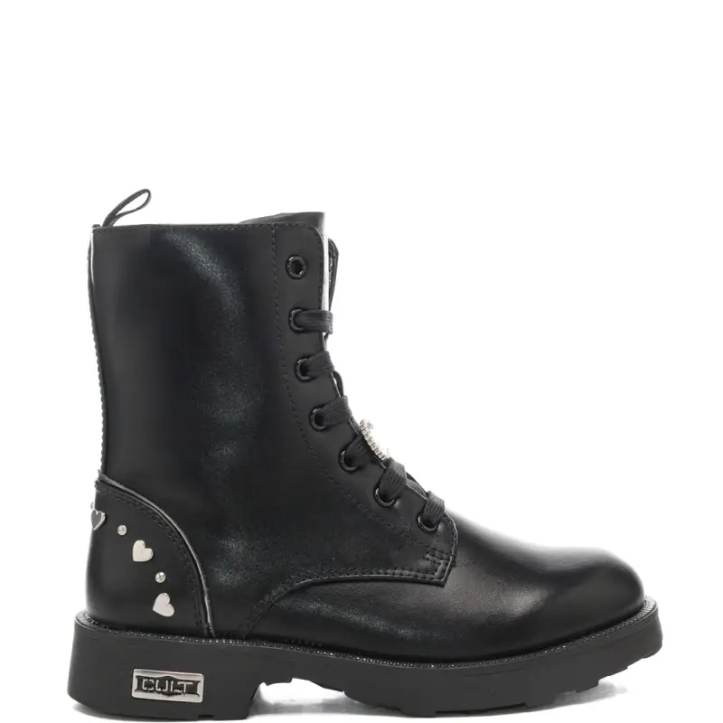 Cult anfibi da bambina in pelle con charm e dettagli decorativi neri