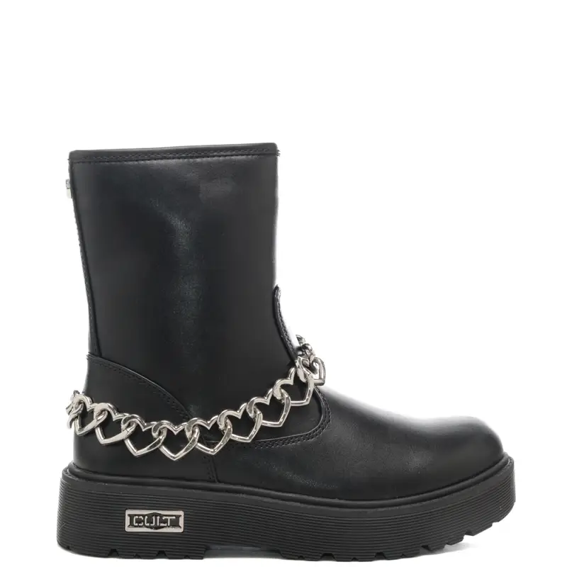 Cult stivaletti da bambina con catena con cuori applicata sulla caviglia neri