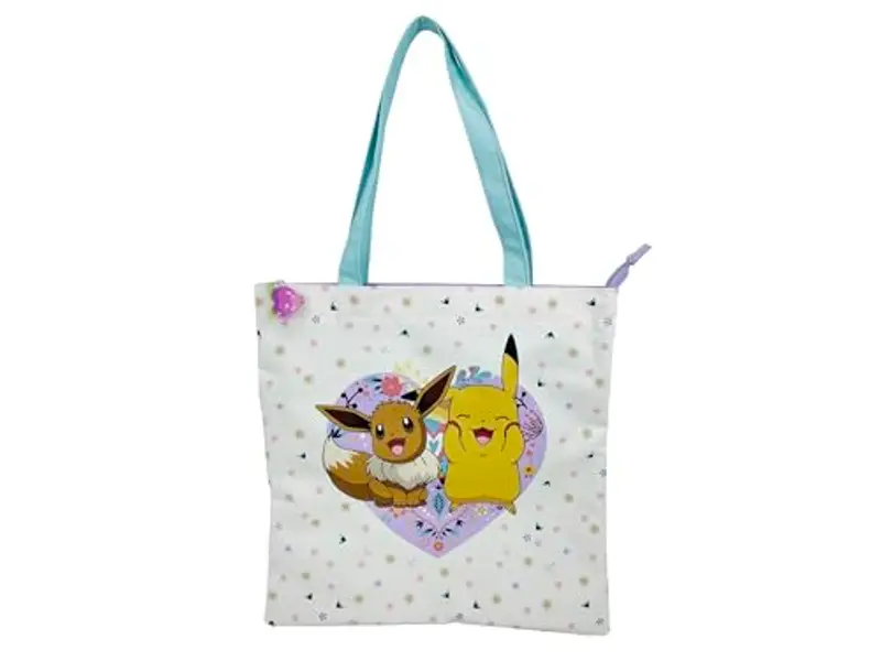 CYPBRANDS Marchi CyP: Pokémon, borsa, borsa tote, borsa di stoffa, fiore, colore beige, prodotto ufficiale