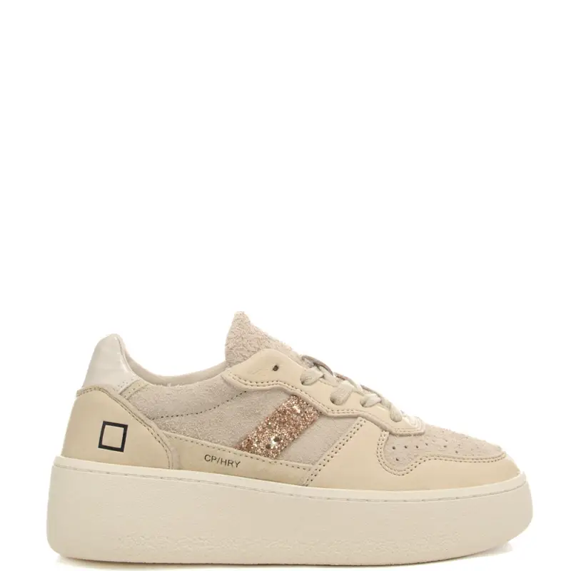 D.a.t.e sneakers da donna court in suede con glitter beige