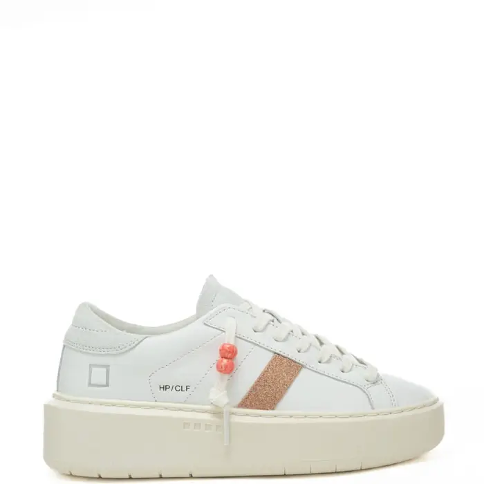 D a t e sneakers da donna hill low con inserto glitterato sulla parte esterna bianco rosa