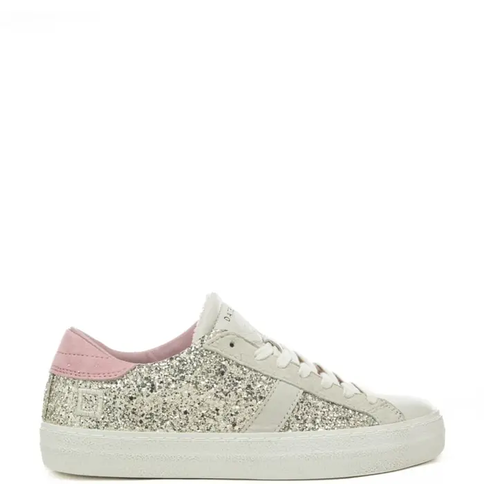 D a t e sneakers da donna hill low con tomaia glitterata platino