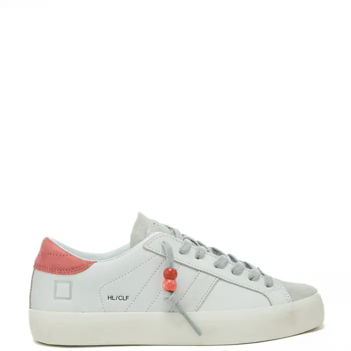 D a t e sneakers da donna hill low in vera pelle con inserti a contrasto bianco corallo