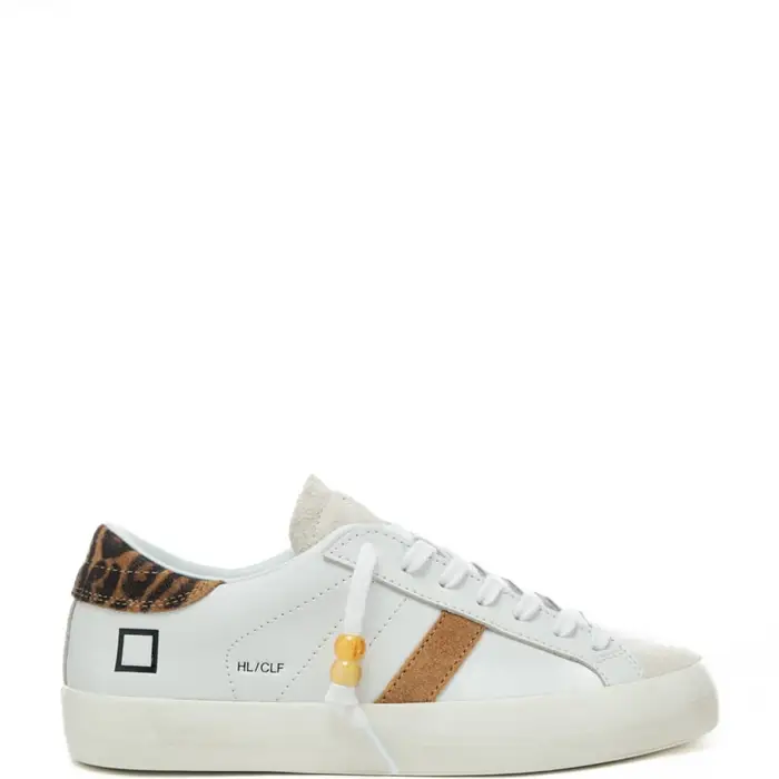 D a t e sneakers da donna hill low in vera pelle con inserto animalier sul retro bianco leopard