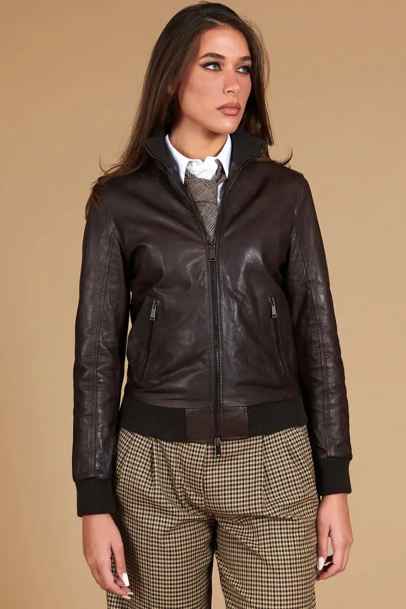 D'Arienzo Bomber in pelle testa di moro effetto vintage, Seleziona Testa di moro