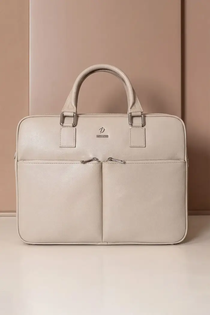 D Arienzo Borsa Ventiquattrore in pelle di vitello crema saffiano doppia tasca, Seleziona Crema