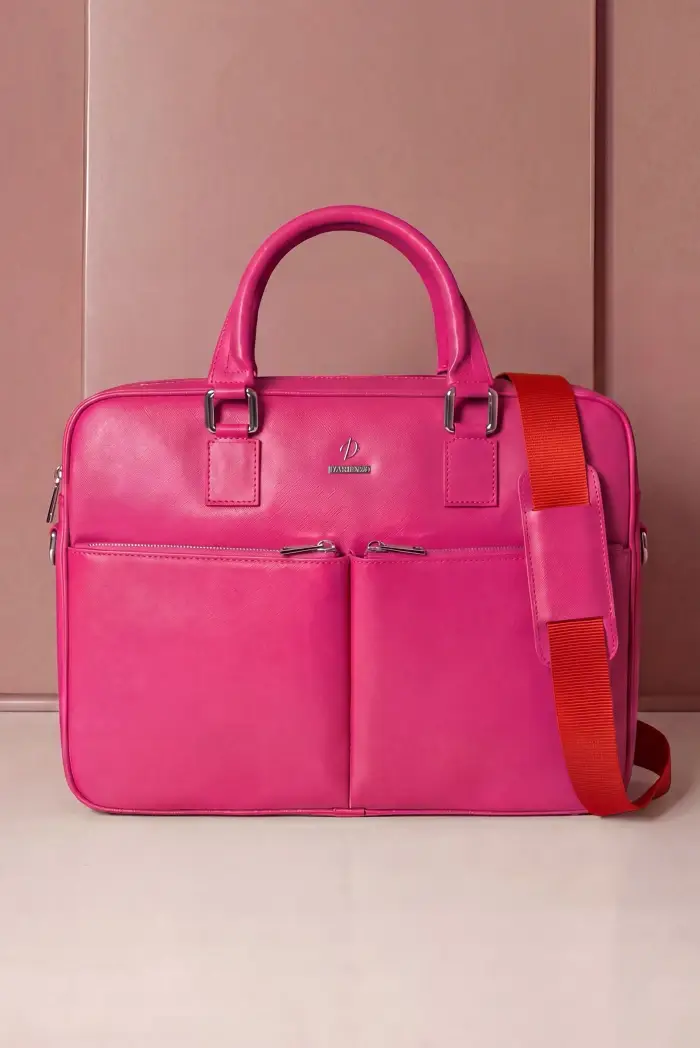 D Arienzo Borsa Ventiquattrore in pelle di vitello fuxia saffiano con doppia tasca, Seleziona Fuxia