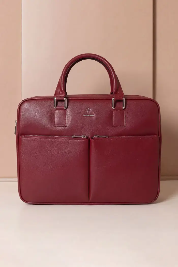 D Arienzo Borsa Ventiquattrore Rossa in pelle di vitello saffiano doppia tasca, Seleziona Rosso