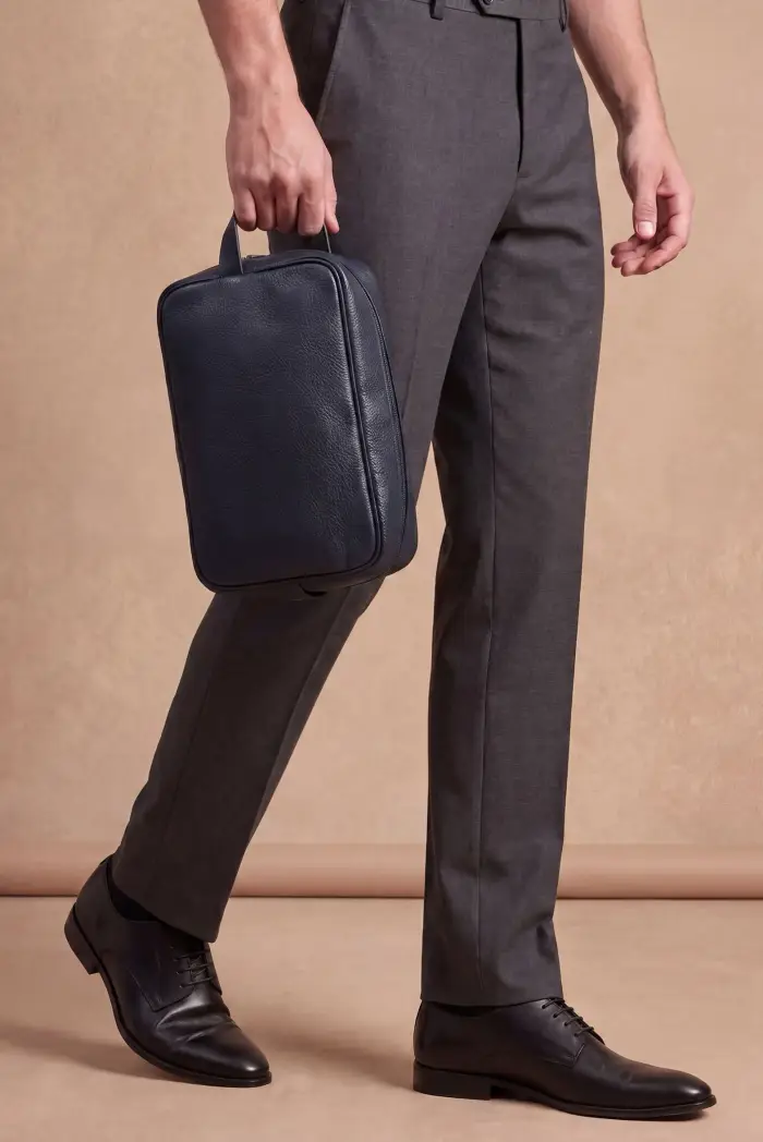 D Arienzo Borsello da uomo in pelle blu con manico laterale, Seleziona Blu