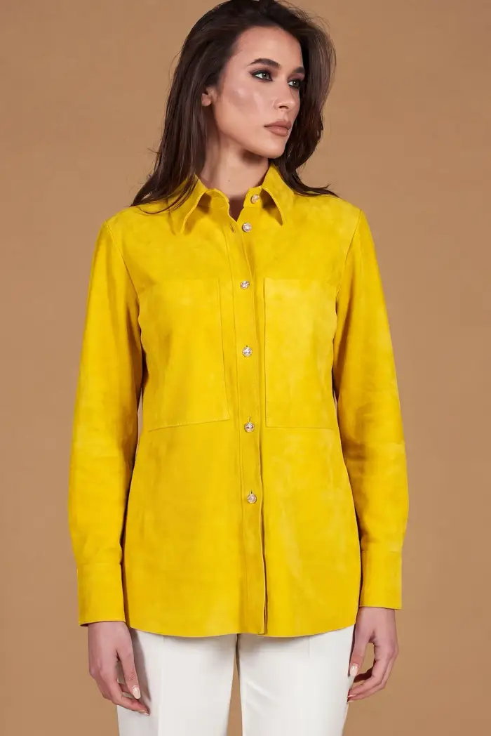 D Arienzo Camicia in pelle scamosciata gialla vestibilità over, Seleziona Giallo