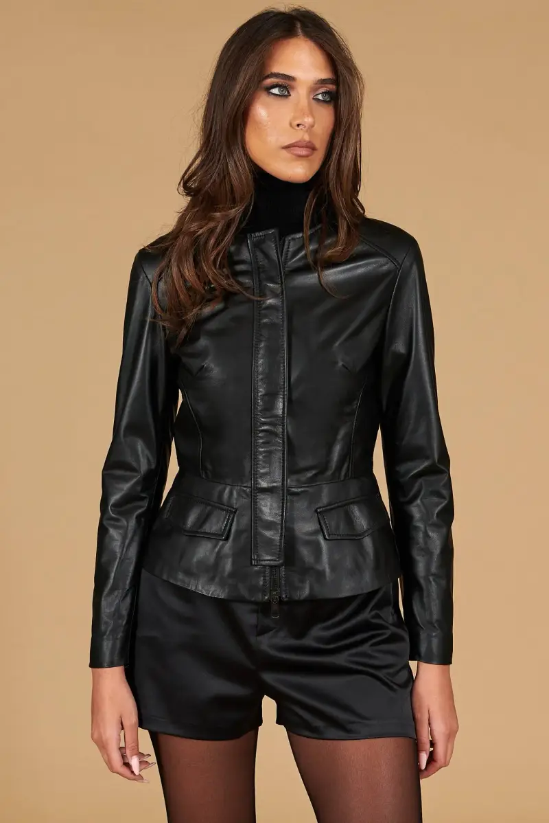 D'Arienzo Giacchino in pelle nera effetto liscio con pattina, Seleziona Nero