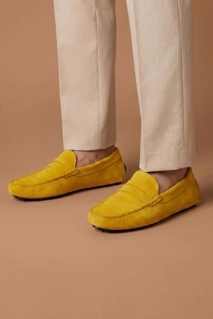 D Arienzo Mocassino in camoscio giallo da uomo, Seleziona Colore Giallo