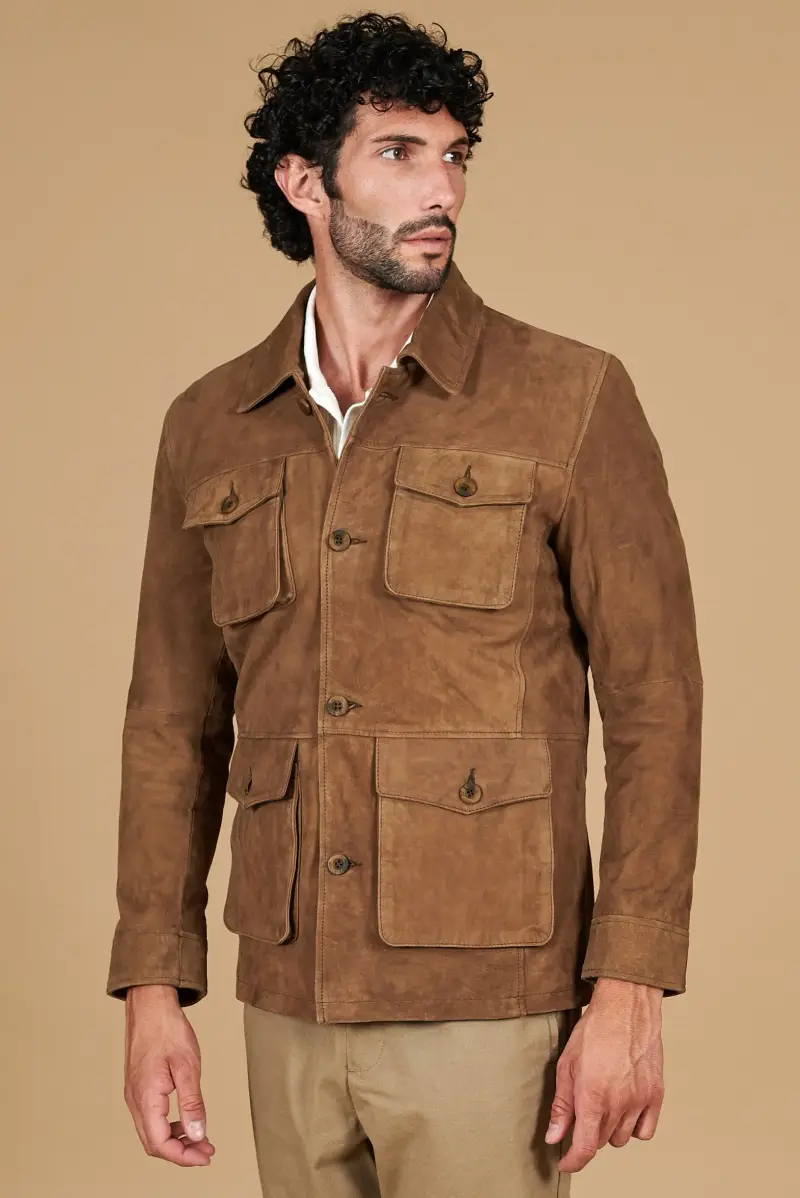 D Arienzo Sahariana camoscio color fango uomo con tasche applicate, Seleziona Fango