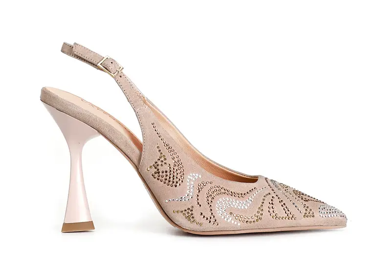 CafèNoir décolleté aperta dietro in camoscio con micro borchie cipria