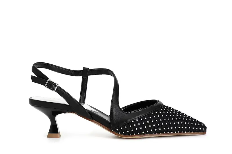 CafèNoir décolleté aperta dietro modello asimmetrico retina con strass davanti nero