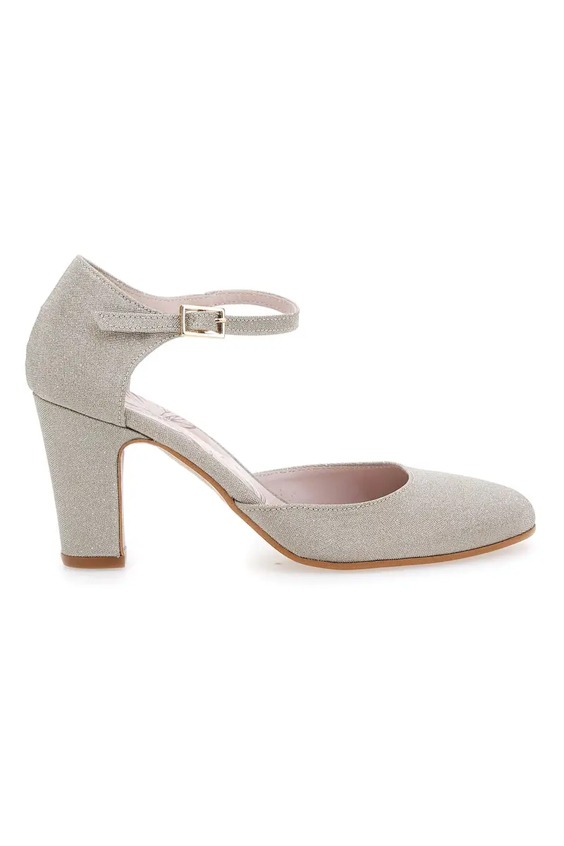 PITTARELLO ROMANTIC Décolleté glitter platino con cinturino 5561