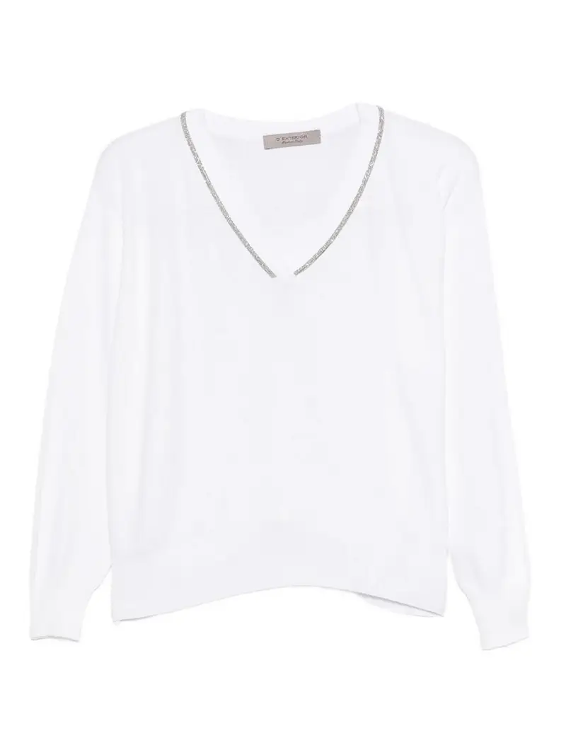 D Exterior Maglione Bianco Scollo A V Con Decorazione