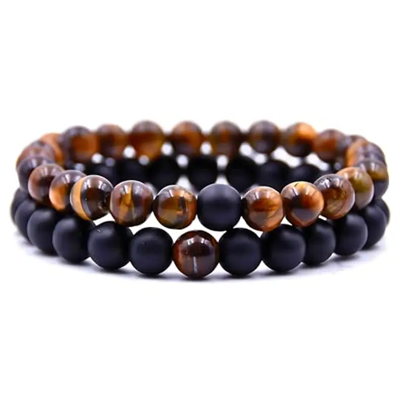 DAc Bracciale Uomo 2 pezzi Con Pietre Naturali Braccialetto Scatola Regalo Fidanzato Donna Chakra con Vere Pietre Naturali Tibetano Yoga