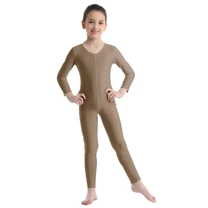 Daenrui Abbigliamento elegante per bambina, maniche lunghe, danza classica, ginnastica, body, tuta, abbigliamento da ballo 3-4 Years marrone