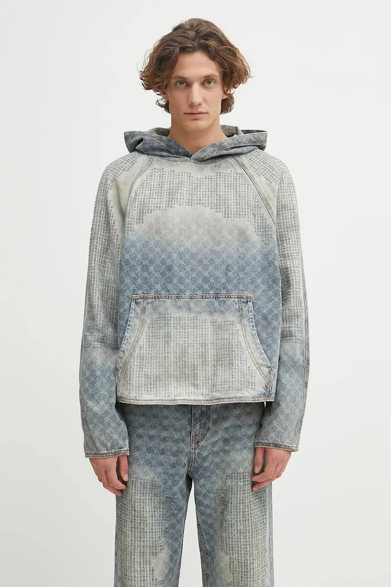 Daily Paper felpa in denim Destroyed Denim Hoodie uomo colore blu con cappuccio 2521025